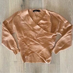 Zcsia Wrap-Style V-Neck Sweater in Camel Brown S